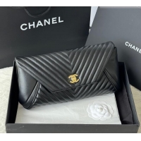 Well Crafted Chanel Chevron Lambskin Leather Clutch AP9855 Black/Gold 2026