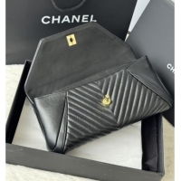 Well Crafted Chanel Chevron Lambskin Leather Clutch AP9855 Black/Gold 2026