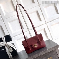 Luxury Classic Chanel Grained Shiny Calfskin Leather Clutch with Leather Strap AP5068 Burgundy 2026