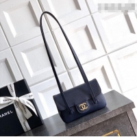 Good Taste Chanel Grained Shiny Calfskin Leather Clutch with Leather Strap AP5068 Midnight Blue 2026