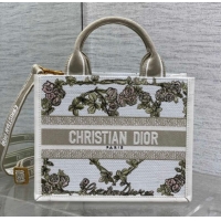 Good Looking Dior Small Book Tote Bag in Multicolor Amour de Roses Embroidery and Latte White Calfskin 60126085 2026