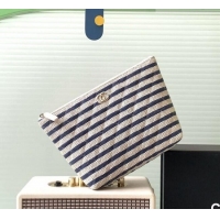 Cheapest Chanel Striped Printed Fabric Zipped Case AP4989 Blue 2026