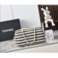 Top Grade Chanel Striped Printed Fabric Clutch with Chain AP4986 Black 2026