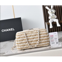 Popular Style Chanel Striped Printed Fabric Clutch with Chain AP4986 Beige 2026