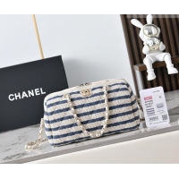 Luxury Cheap Chanel Striped Printed Fabric Clutch with Chain AP4986 Blue 2026