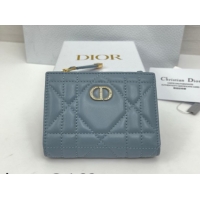 Top Grade Dior Caro Dahlia Wallet with Crystals in Macrocannage Lambskin Leather Cloud Blue 0127004 2026
