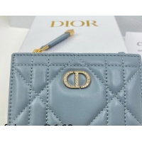 Top Grade Dior Caro Dahlia Wallet with Crystals in Macrocannage Lambskin Leather Cloud Blue 0127004 2026