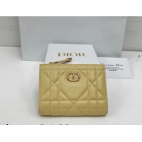 Classic Hot Dior Caro Dahlia Wallet with Crystals in Macrocannage Lambskin Leather Yellow 0127005 2026