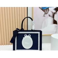 Unique Discount Dior Medium Book Tote Bag in Blue Oblique Embroidery with White Lace and Dior Médaillon 0127056 2026