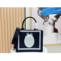 Sumptuous Dior Small Book Tote Bag in Blue Oblique Embroidery with White Lace and Dior Médaillon 0127057 2026