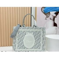 Buy Luxury Dior Large Book Tote Bag in Grey Oblique Embroidery with White Lace and Dior Médaillon 0127058 2026