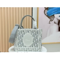 Stylish Dior Small Book Tote Bag in Grey Oblique Embroidery with White Lace and Dior Médaillon 0127060 2026