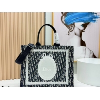 1:1 Dior Large Book Tote Bag in Blue Oblique Embroidery with White Lace and Dior Médaillon 0127064 2026