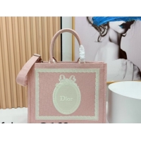 Good Quality Dior Large Book Tote Bag in Pink Oblique Embroidery with White Lace and Dior Médaillon 0127067 2026