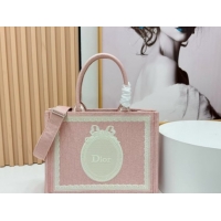 Sophisticated Dior Medium Book Tote Bag in Pink Oblique Embroidery with White Lace and Dior Médaillon 0127068 2026
