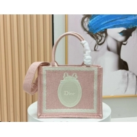 Stylish Dior Small Book Tote Bag in Pink Oblique Embroidery with White Lace and Dior Médaillon 0127069 2026