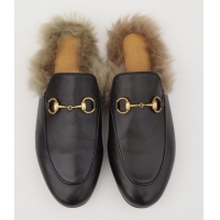 ​Promotional Gucci  Womens Leather Princetown Fur Slippers Flat Mules 89520 Black