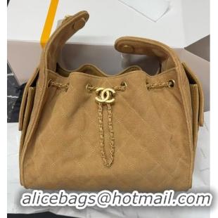 Luxury Cheap Chanel Quilted Suede Small Hobo bag AS5293 Apricot 2025
