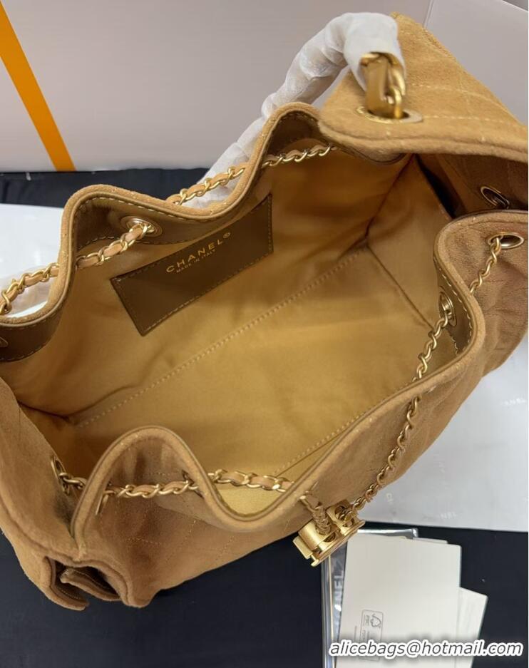 Luxury Cheap Chanel Quilted Suede Small Hobo bag AS5293 Apricot 2025