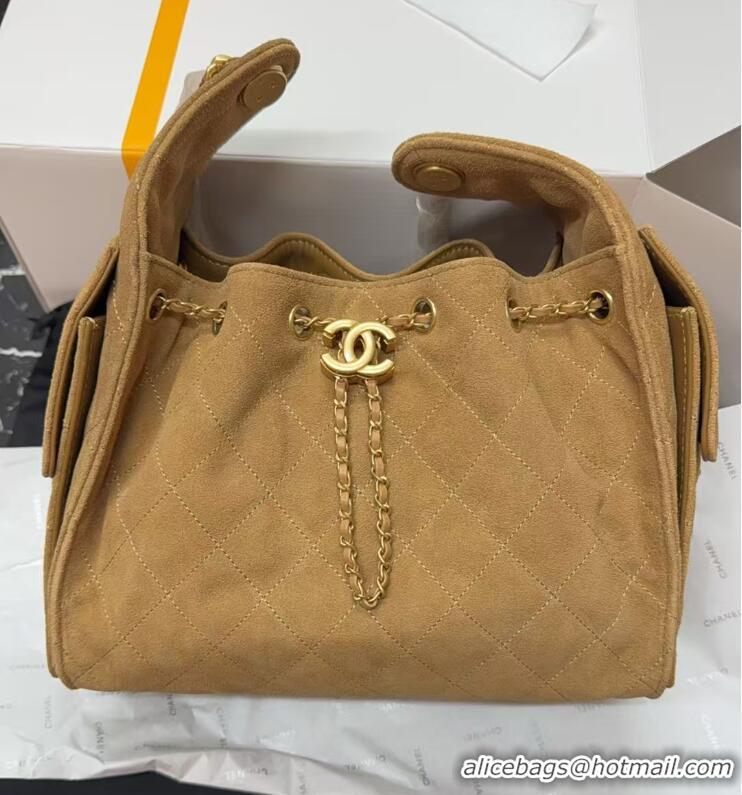 Luxury Cheap Chanel Quilted Suede Small Hobo bag AS5293 Apricot 2025