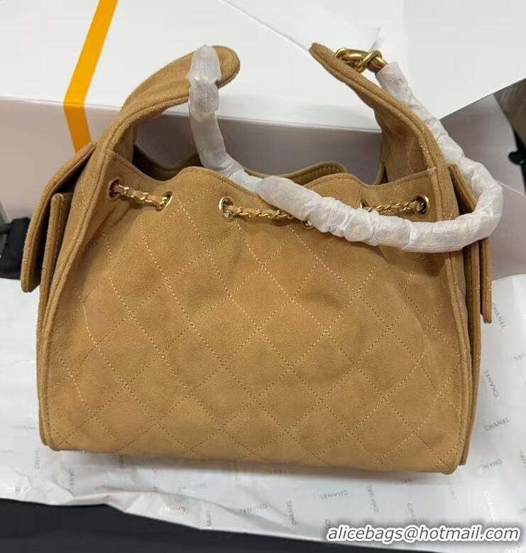 Luxury Cheap Chanel Quilted Suede Small Hobo bag AS5293 Apricot 2025