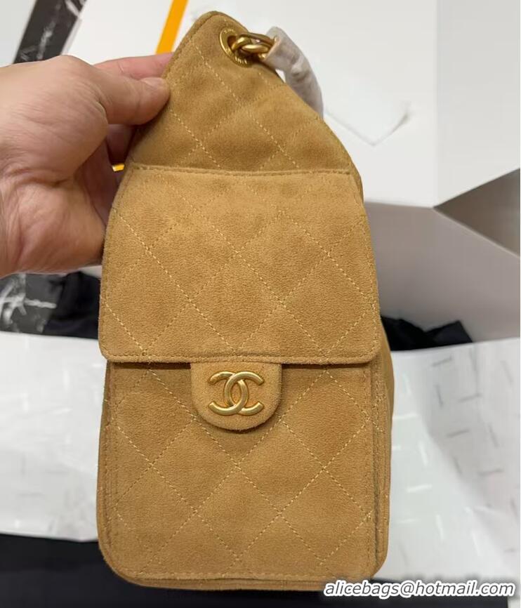 Luxury Cheap Chanel Quilted Suede Small Hobo bag AS5293 Apricot 2025