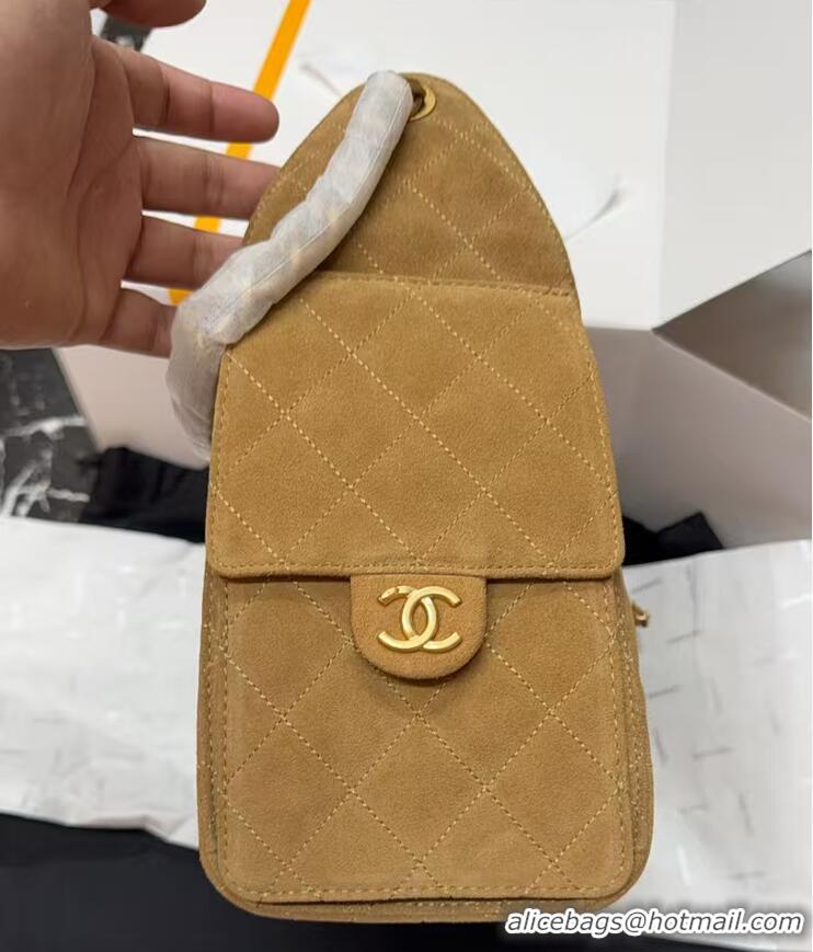 Luxury Cheap Chanel Quilted Suede Small Hobo bag AS5293 Apricot 2025