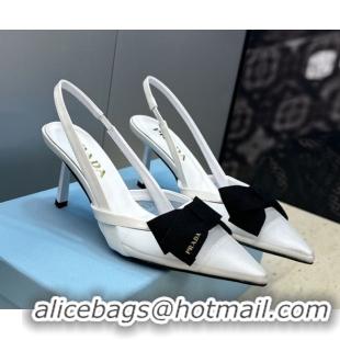 Good Quality Prada Mesh fabric slingbacks pump 7.5cm with bow White 1I308O 0227089