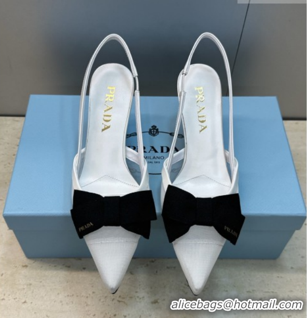 Good Quality Prada Mesh fabric slingbacks pump 7.5cm with bow White 1I308O 0227089