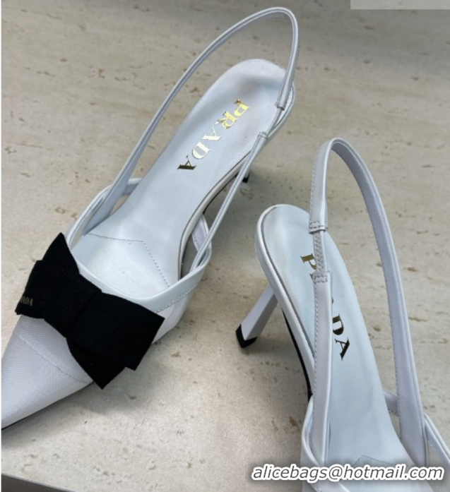Good Quality Prada Mesh fabric slingbacks pump 7.5cm with bow White 1I308O 0227089