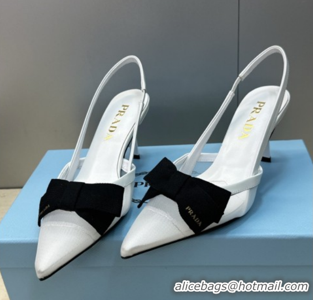 Good Quality Prada Mesh fabric slingbacks pump 7.5cm with bow White 1I308O 0227089