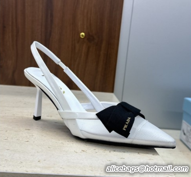 Good Quality Prada Mesh fabric slingbacks pump 7.5cm with bow White 1I308O 0227089