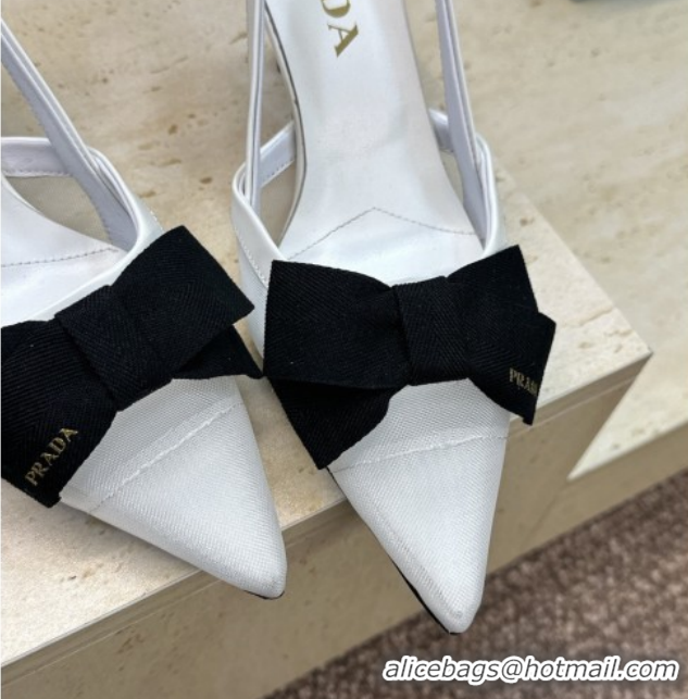 Good Quality Prada Mesh fabric slingbacks pump 7.5cm with bow White 1I308O 0227089