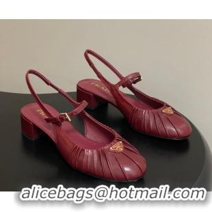 Buy Luxury Prada Pleated Leather Slingbacks Pumps 4cm Red PR022701 0227095