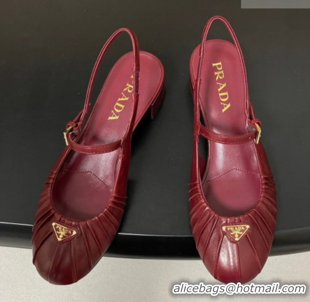 Buy Luxury Prada Pleated Leather Slingbacks Pumps 4cm Red PR022701 0227095