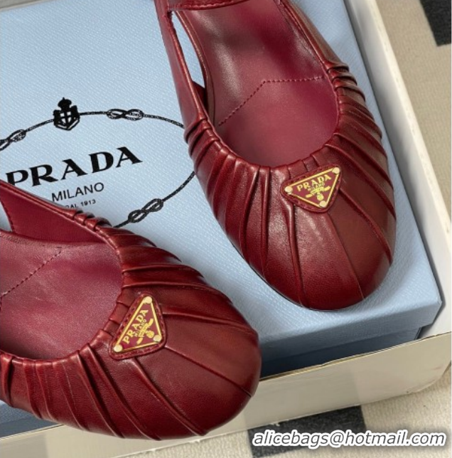 Buy Luxury Prada Pleated Leather Slingbacks Pumps 4cm Red PR022701 0227095