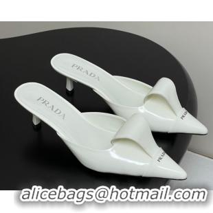 Sumptuous Prada Brushed Leather Heel Mules 5cm White PR022702 0227100
