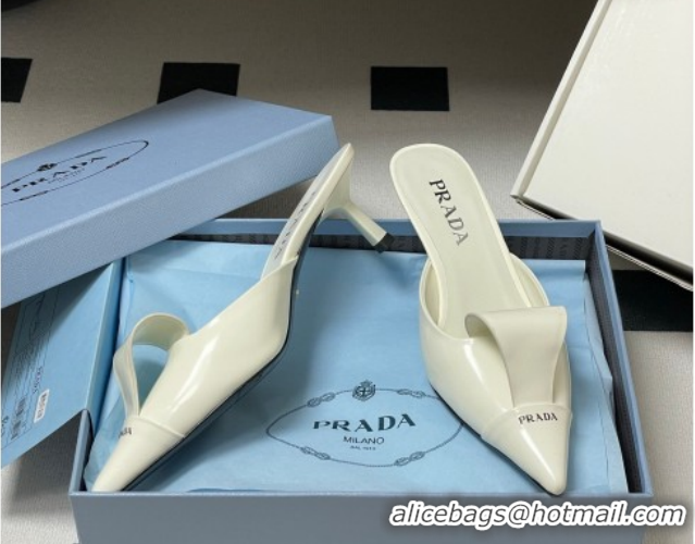 Sumptuous Prada Brushed Leather Heel Mules 5cm White PR022702 0227100