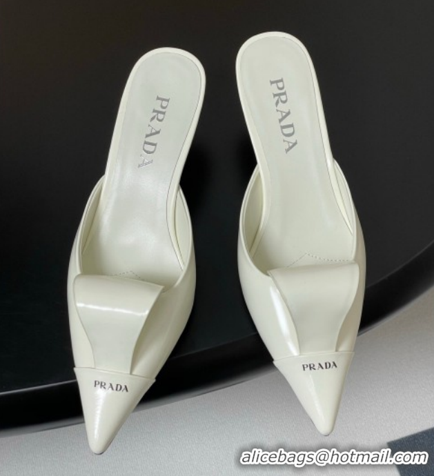Sumptuous Prada Brushed Leather Heel Mules 5cm White PR022702 0227100
