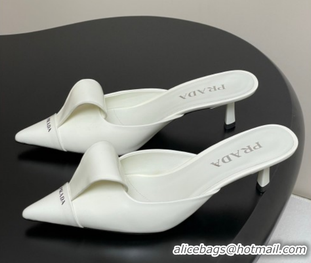 Sumptuous Prada Brushed Leather Heel Mules 5cm White PR022702 0227100