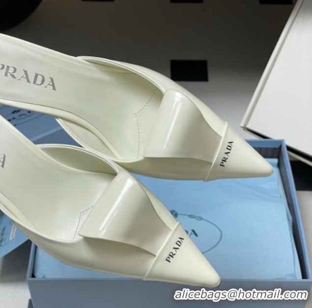 Sumptuous Prada Brushed Leather Heel Mules 5cm White PR022702 0227100