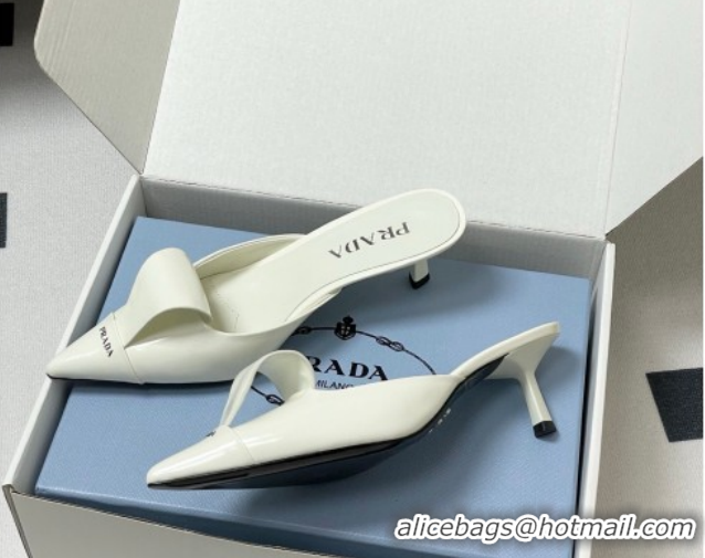 Sumptuous Prada Brushed Leather Heel Mules 5cm White PR022702 0227100