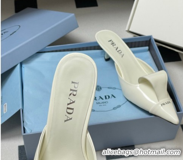 Sumptuous Prada Brushed Leather Heel Mules 5cm White PR022702 0227100