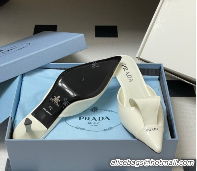 Sumptuous Prada Brushed Leather Heel Mules 5cm White PR022702 0227100