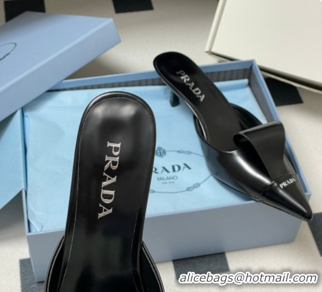Discount Prada Brushed Leather Heel Mules 5cm Black PR022702 0227101