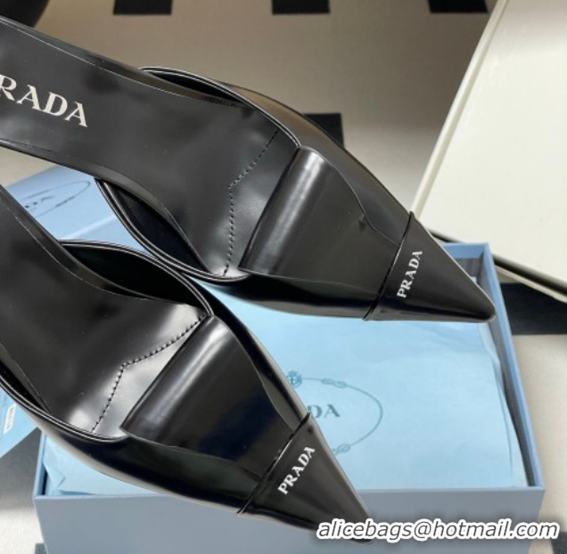 Discount Prada Brushed Leather Heel Mules 5cm Black PR022702 0227101