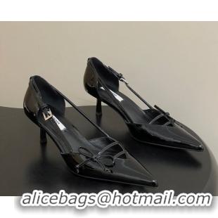 Buy Fashionable Prada Open-side Patent Leather Pumps 5.5cm with Bow Buckle Black 1I442O 0227102
