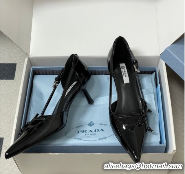 Buy Fashionable Prada Open-side Patent Leather Pumps 5.5cm with Bow Buckle Black 1I442O 0227102