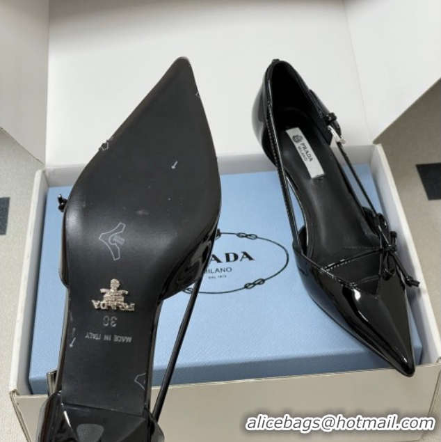 Buy Fashionable Prada Open-side Patent Leather Pumps 5.5cm with Bow Buckle Black 1I442O 0227102