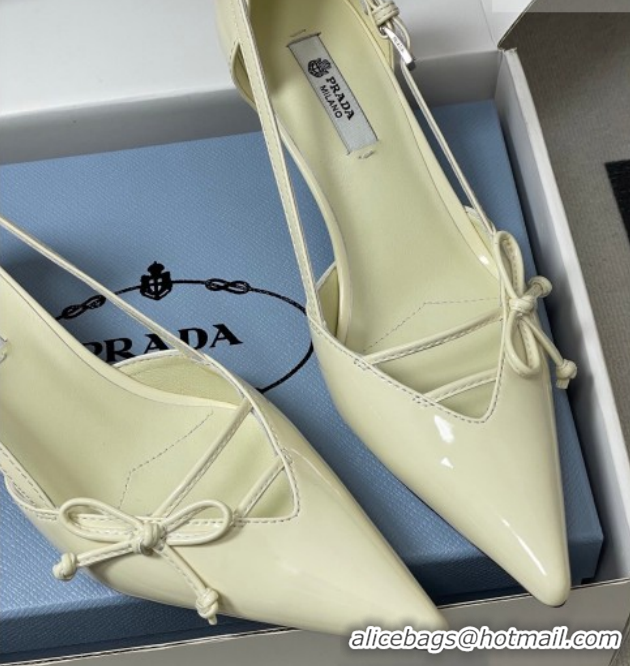 Charming Prada Open-side Patent Leather Pumps 5.5cm with Bow Buckle Cream Yellow 1I442O 0227103